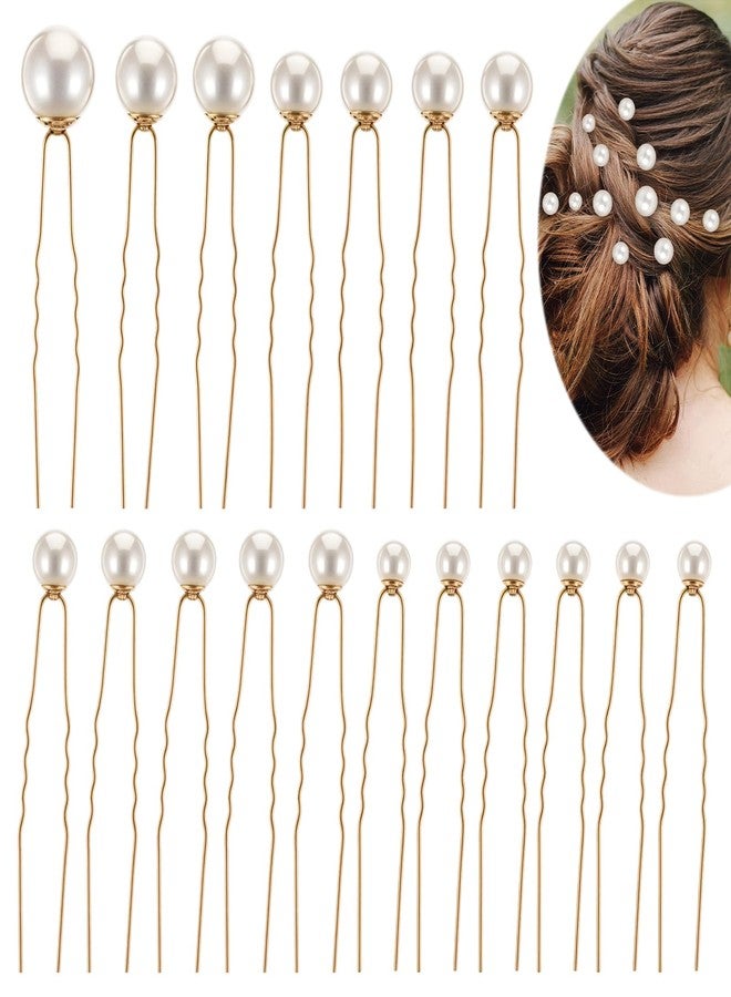 ADLABLD 18 Pieces Bridal Hair Accessories Wedding Pearls Hair Pins U Shaped Pearl Clips for Bride Bridesmaid Women Girls (Gold) - Image 1
